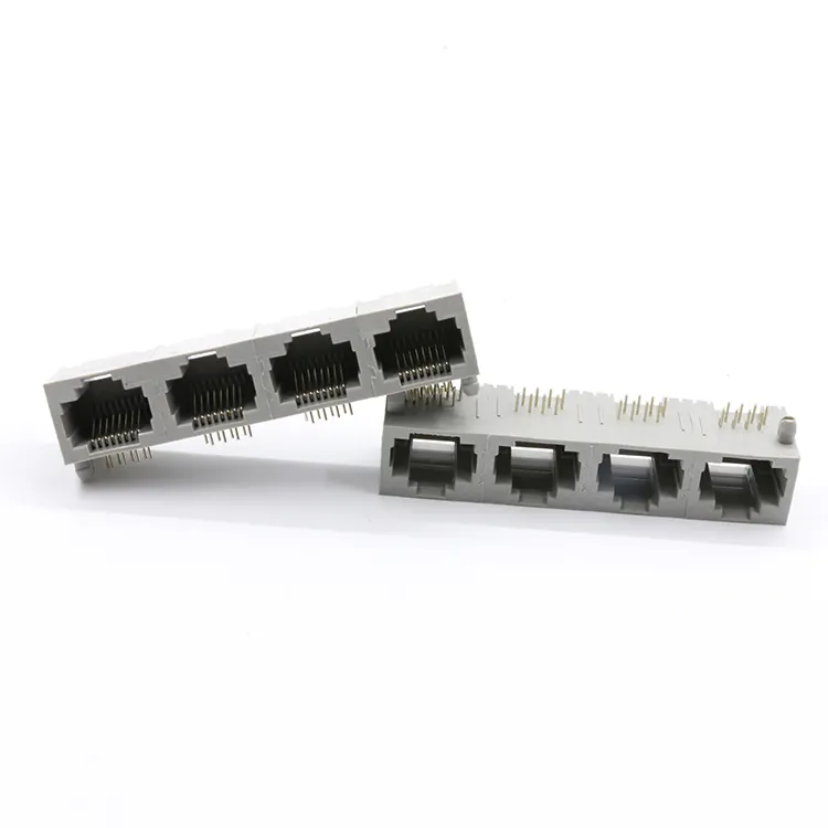 4ポートrj45ソケット製造PCBモジュラージャックRJ45メスコネクタ1*4