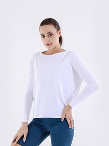 Top de Yoga para Mujer, Manga Larga, Cintura Alta, Transpirable, Color Sólido, con Logotipo Frontal, para Correr, 100% Poliéster, Secado Rápido - Product Image 2