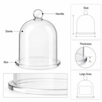 Support de Présentation en Acrylique Personnalisé pour Cloche à Bougie, Dôme Transparent Anti-Poussière pour Pot à Bougie, Décoration d'Intérieur avec Poignée et Logo
