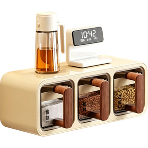 <b>Spice</b> <b>Jar</b> Wall Mounted Multi Compartment Sealed Moisture Proof With Wooden Lid For Kitchen Storage L Size - Product Image 5