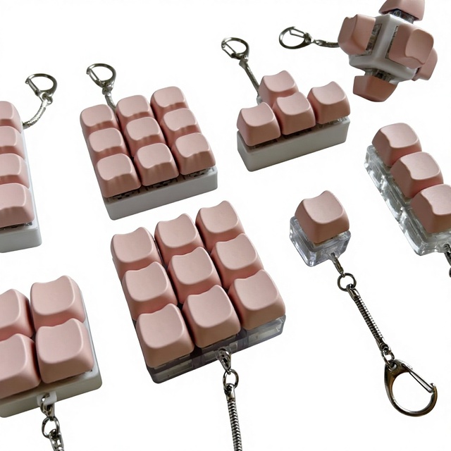 Mechanical Keyboard Switch Tester Keychain Stress Relief Toy Cat Paw 3-Key PVC Pendant
