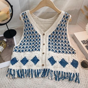 Veste d'été tendance en gros, nouvelle mode, ajourée, <span class=keywords><strong>crochet</strong></span>, fleur tissée, veste pour femmes, col en V, <span class=keywords><strong>sans</strong></span> manches, cardigan - Product Image 4