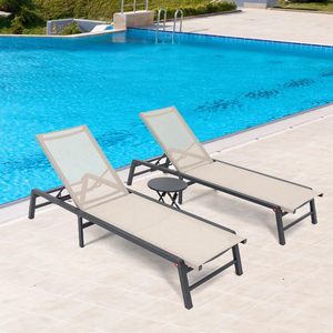 Chaise longue pliable réglable en tissu Textilene, chaise longue inclinable en aluminium imperméable pour hôtel piscine plage - Product Image 5