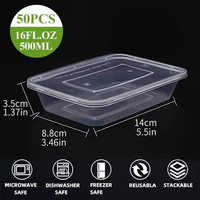 Contenants alimentaires jetables rectangulaires transparents en PP de 500 ml, de qualité alimentaire, compatibles micro-ondes et réfrigérateur, pour le déjeuner, les sandwichs, les nouilles, les fruits