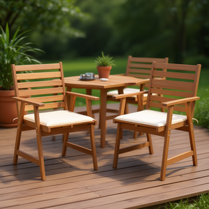 Chaises de salle à manger de patio en bois d'acacia massif avec coussins, ensemble de meubles d'extérieur haut de gamme, chaise de jardin au design moderne et rustique - Product Image 2