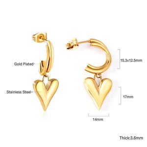 Pendientes de Aro con Colgante de Corazón Elegantes y Modernos Chapados en Oro de 18K, Joyería de Acero Inoxidable, Pendientes de Gota con Forma de Corazón para Mujer - Product Image 2