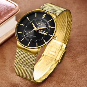 Montre-bracelet analogique pour homme LIGE LG9949, échantillon en acier <span class=keywords><strong>doré</strong></span>, maille minimaliste, étanche, quartz, montres classiques de luxe pour hommes - Product Image 2