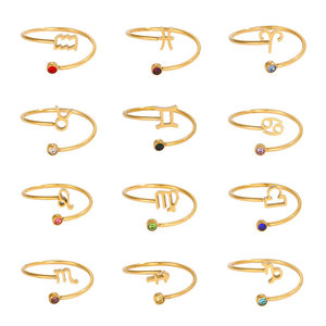 Anillos de Zodiaco Ajustables de Acero Inoxidable 316L con Baño de Oro PVD de 14k y 18k, con Circonitas, para Mujer, Venta al Por Mayor, Personalizados, Resistentes al Deslustre - Product Image 3
