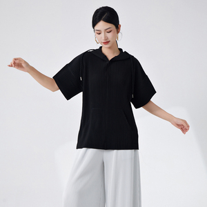 Sudadera con capucha suelta plisada de alta calidad, ropa unisex, jersey negro, tops versátiles de talla grande para mujer en stock o OEM personalizado - Product Image 2