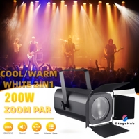 Projecteur LED Zoom Par Can 200W avec Ventilateur Silencieux, Blanc Froid/Chaud 2-en-1 pour Studio, DJ, Discothèque, Concerts et Événements