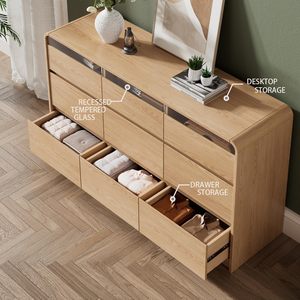 <span class=keywords><strong>Commode</strong></span> à <span class=keywords><strong>9</strong></span> <span class=keywords><strong>tiroirs</strong></span> avec vitrine en verre encastrée, rails métalliques silencieux, <span class=keywords><strong>commode</strong></span> sans poignées pour vêtements - Product Image 5