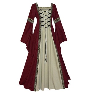 European Style Square Neck Long Dress A-Line Vintage Gothic Medieval Robe Plus Size Women's Clothing Burgundy Black Coffee Dark - Product Image 5