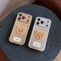 Coque de téléphone portable en cuir peluche motif ours de dessin animé pour iPhone 17 16 15 14 Pro Max, broderie mignonne DIY, colorée, antichoc, coque arrière