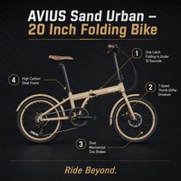 Vélo pliant de banlieue AVIUS Sand 20 pouces 7 vitesses, cadre en acier à haute teneur en carbone - Frein à disque double, pliage en un clic