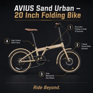 Bicicleta Plegable AVIUS Sand de 20 Pulgadas y 7 Velocidades, Cuadro de Acero de Alto Carbono, Frenos de Disco Dobles, Plegado con un Clic - Product Image 4