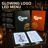 LiqVis Livre de menu LED rechargeable de luxe en cuir orange avec logo personnalisé et dragon doré pour restaurants et salons