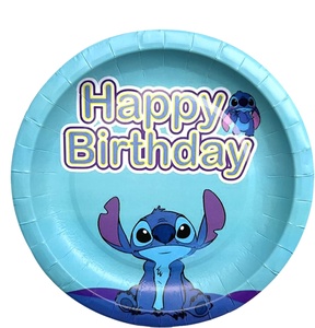 New arrival star baby stitch themed birthday party flag pulling balloon paper tray tableware set for holiday celebration