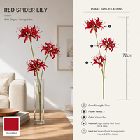 3 Têtes de Lys Araignée Rouge Artificiel (Lycoris Radiata) en Gros pour Mariage, Maison, Hôtel, Jardin, Décoration Florale