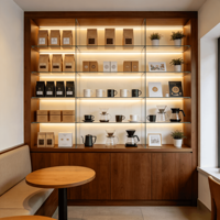 Aménagement de magasin de vente au détail axé sur le design pour café moderne avec vitrine de boulangerie et comptoir de bar à café pour livraison mondiale