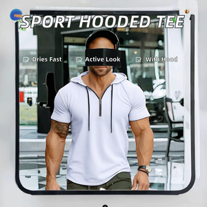 Men Sport Fitness Hooded Short-sleeve Solid Knitted Fleece <b>T</b>-shirts Autumn Sports Shirts American-style - Product Image 2