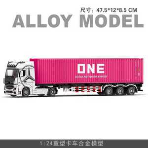 Modèles de voitures et camions miniatures 1:24 en alliage, avec son et lumière, camion porte-conteneurs à rétrofriction, tracteur, remorque, jouets en métal - Product Image 2