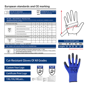 Guantes de Seguridad EN388 4131 CE 13G de Poliéster y PU, Guantes de Protección de Goma para Jardín, Guantes de Trabajo de Seguridad con Recubrimiento de PU - Product Image 6