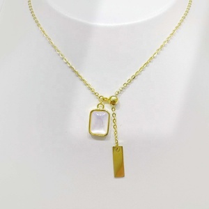 Collier pour femme en laiton plaqué or 18 carats avec pierres précieuses, vente en gros, usage quotidien, pendentif géométrique personnalisé, colliers simples - Product Image 5