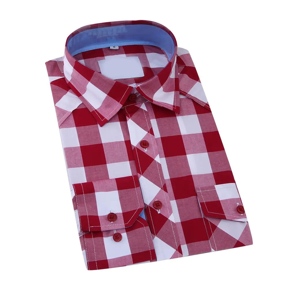 2023 Wholesale Men's Red Blue Stand Collar Mens Plaid Dress Shirt