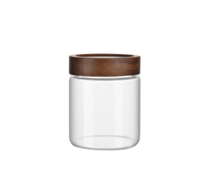 Nhà Máy Bán Xi Lanh Kín Không Khí Chặt Chẽ Nhà Bếp Thủy Tinh Gia Vị <span class=keywords><strong>Jar</strong></span> Container Với Gỗ Nắp Thủy Tinh Tròn Lưu Trữ Tank - Product Image 1