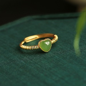 Heart Ring Gold Plated Artificial Hetian Jade Bezel Setting Women's Jewelry Gift - Product Image 3