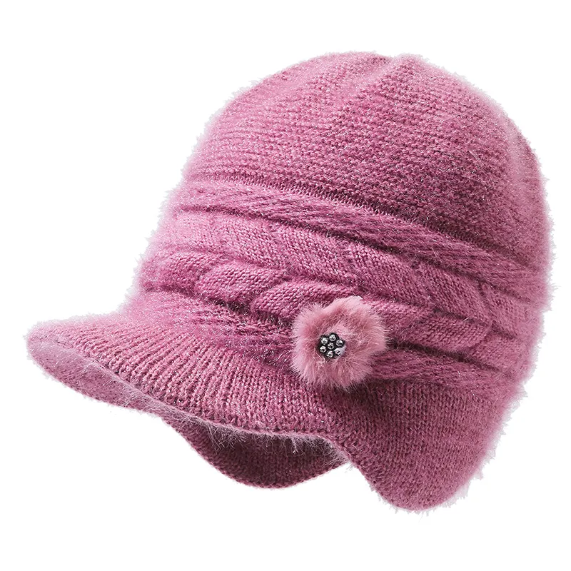 Mùa đông Mũ Gân Dệt Kim len cap hat mùa đông vành ấm áp đỉnh Visor Knit Beanie mũ