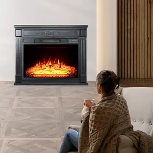 1500W Wall Mounted Log Flame Effect Electric Decorative Fixed Fireplace Heater