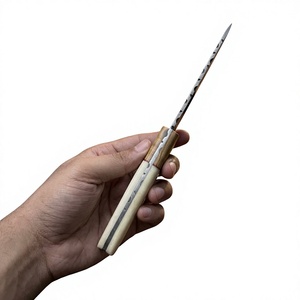 Cuchillo de Supervivencia de Acero de Damasco con Hoja Fija Tipo Drop Point, Mango de Madera Pakka Azul, Garantía de 3 Años, Personalizable para Caza - Product Image 2