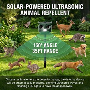 Répulsif Solaire pour Écureuils et Cerfs, Détecteur de Mouvement Extérieur, Dispositif Anti-Chats et Chiens, Répulsif Ultrasonique pour Animaux avec Lumière Rouge - Product Image 4
