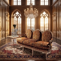 Canapé d'angle de luxe de style baroque français pour salon, en bois massif sculpté à la main, rembourré, avec broderie royale classique rouge