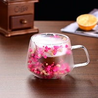Tasse en verre borosilicate à double paroi, personnalisée, de luxe, écologique, portable, avec une vraie fleur pressée
