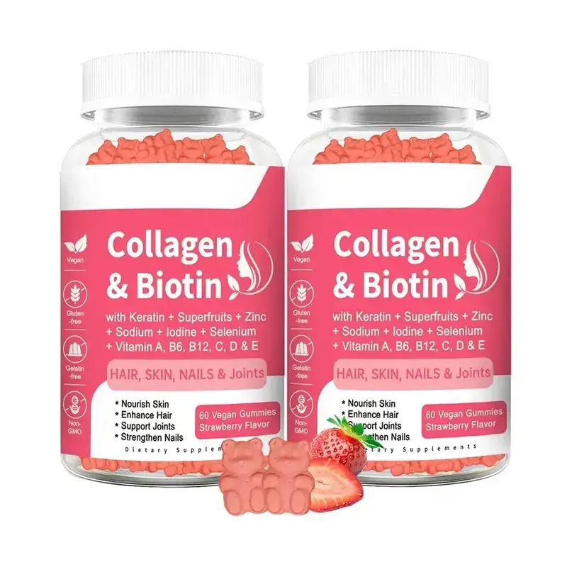 OEM/ODM Colágeno gomas colágeno vegano com biotina musgo marinho vitamina C zinco para cabelo pele unhas músculos e articulações, imunidade