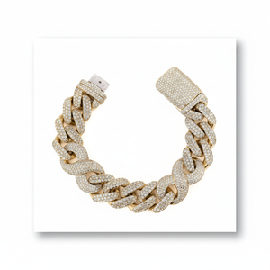 Elegant 8x8 Moissanite VVS1 Lab Gem Wedding & Gift Idea <b>Sterling</b> <b>Silver</b> & Gold Charm Bracelet & Bangle Set 30Gm Tennis Style - Product Image 1