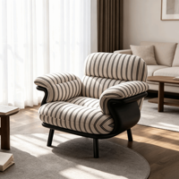Fauteuil canapé décontracté de style français, vintage du milieu du siècle, en tissu à motif tigre, avec pieds en bois, mousse haute densité, inclinable et confortable pour la maison