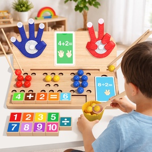 Jouet éducatif en bois Montessori pour l'apprentissage des mathématiques, perles à clipser, jeu d'association, addition, soustraction, multiplication et division, <span class=keywords><strong>arithmétique</strong></span> des doigts - Product Image 2