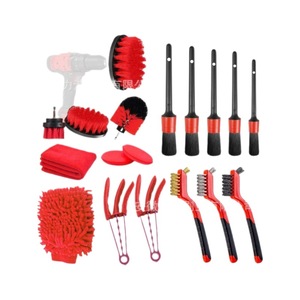 Car Cleaning <b>Brush</b> Set 18Pc Electric Drill <b>Brush</b> Nylon Bristle Red Handle For Tire Interior Trim Gaps - Product Image 2