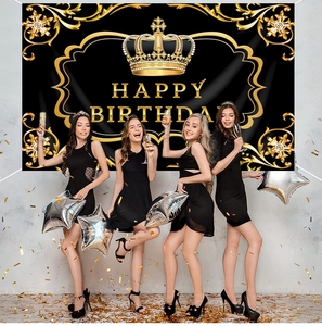 <span class=keywords><strong>Buon</strong></span> <span class=keywords><strong>compleanno</strong></span> sfondo Royal Crown Prince Gold Glitter Photo Background tenda dorata personalizza nome forniture per la decorazione della festa - Product Image 4