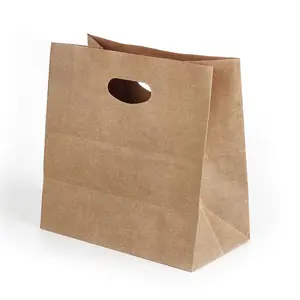 Kunden spezifisch bedrucktes Kraft-Food-Verpackungs papier gestanzte Beutel 100% recyceltes braunes Plätzchen Tiefdruck druck Hand langer Griff