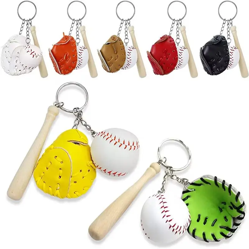 LLavero de béisbol creativo, recuerdo deportivo, Mini béisbol, softbol, juego de regalo de tres piezas, llavero colgante, llavero de pareja