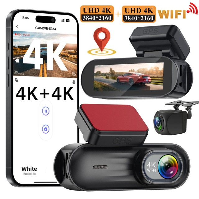 2CH 4K Front +4k Rear Camera Dashcam Built-in GPS High-definition 170 Wide-angle Night Vision Mobile Phone Connectivity 24h