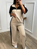 Ensemble deux pièces tricoté décontracté pour femme, couleur unie, col montant zippé, respirant, confortable, coupe ample, idéal pour l'été