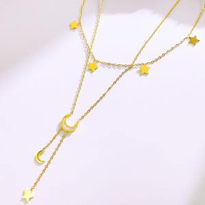Collar con Colgante de Doble Capa de Estrella y Luna, Chapado en Oro de 18K, Cadena de Eslabones Moderna de Acero Inoxidable para Mujer, Ideal para Regalo - Product Image 2