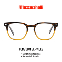 Lunettes carrées en acétate Mazzucchelli, bicolores écaille de tortue, en acétate de cellulose, classiques Nero, personnalisées, fabriquées artisanallement