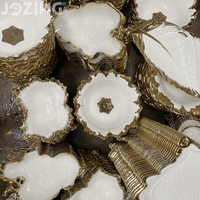 Ensemble de plats de service en céramique à bord doré de luxe, plateaux décoratifs en porcelaine blanche, forme de coquille et de feuille, vaisselle royale, cadeau