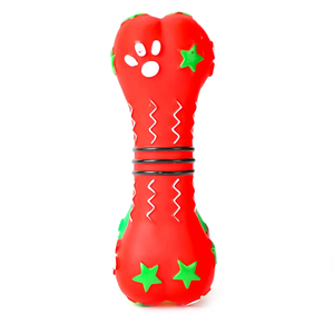 Fábrica al por mayor precio bajo plástico rojo verde masticar Molar cachorro juguetes interactivos en forma de hueso pata imprimir vinilo chirriante juguetes para perros - Product Image 5
